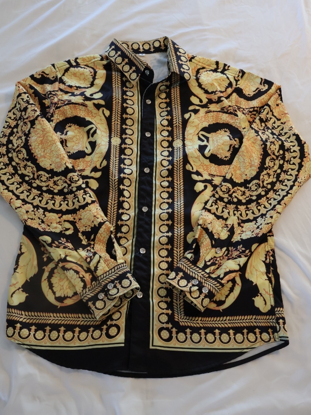 Mens Versace style long sleeve button down shirt